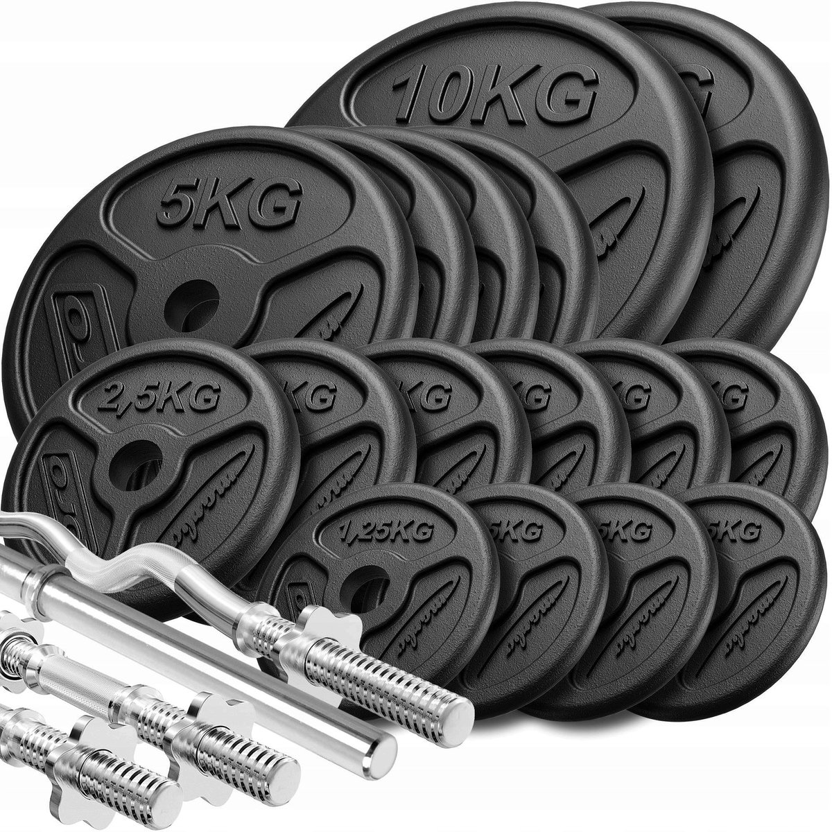 Marbo Sport - Halterset - Barbell Set - 83 kg - Versterkte stangen - Slim halterschijven - Stangen en gewichten - Voor krachttraining en thuisgym en Home Gym