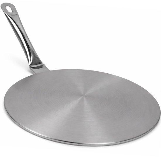 Metalen Ceruzo inductie adapterplaat met cirkelvormig patroon en glimmende steel.