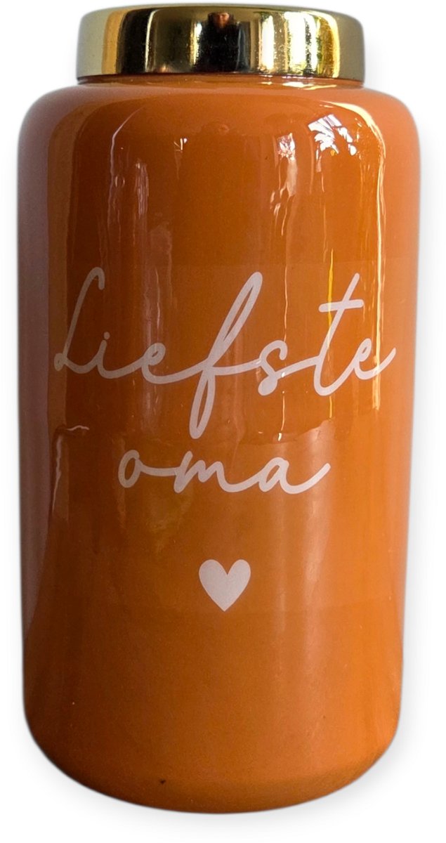 DK design Daan Kromhout - Vaasje - Bloemenvaas - Metaal - Liefste Oma - Tekst - Terra - 9x16x9cm