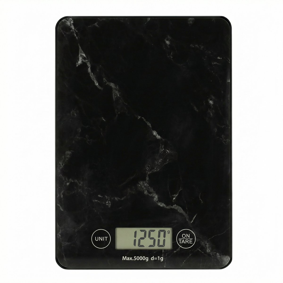 Keukenweegschaal Digitaal - 1 g tot 5 kg Nauwkeurige Meting - 21,5 x 15 cm - Tarra-functie - Helder LCD Display - Precisie Weegschaal Eten - Keuken Accessoires - Kitchen Scale - Kookweegschaal - Zwart Marmer - Löwenthal