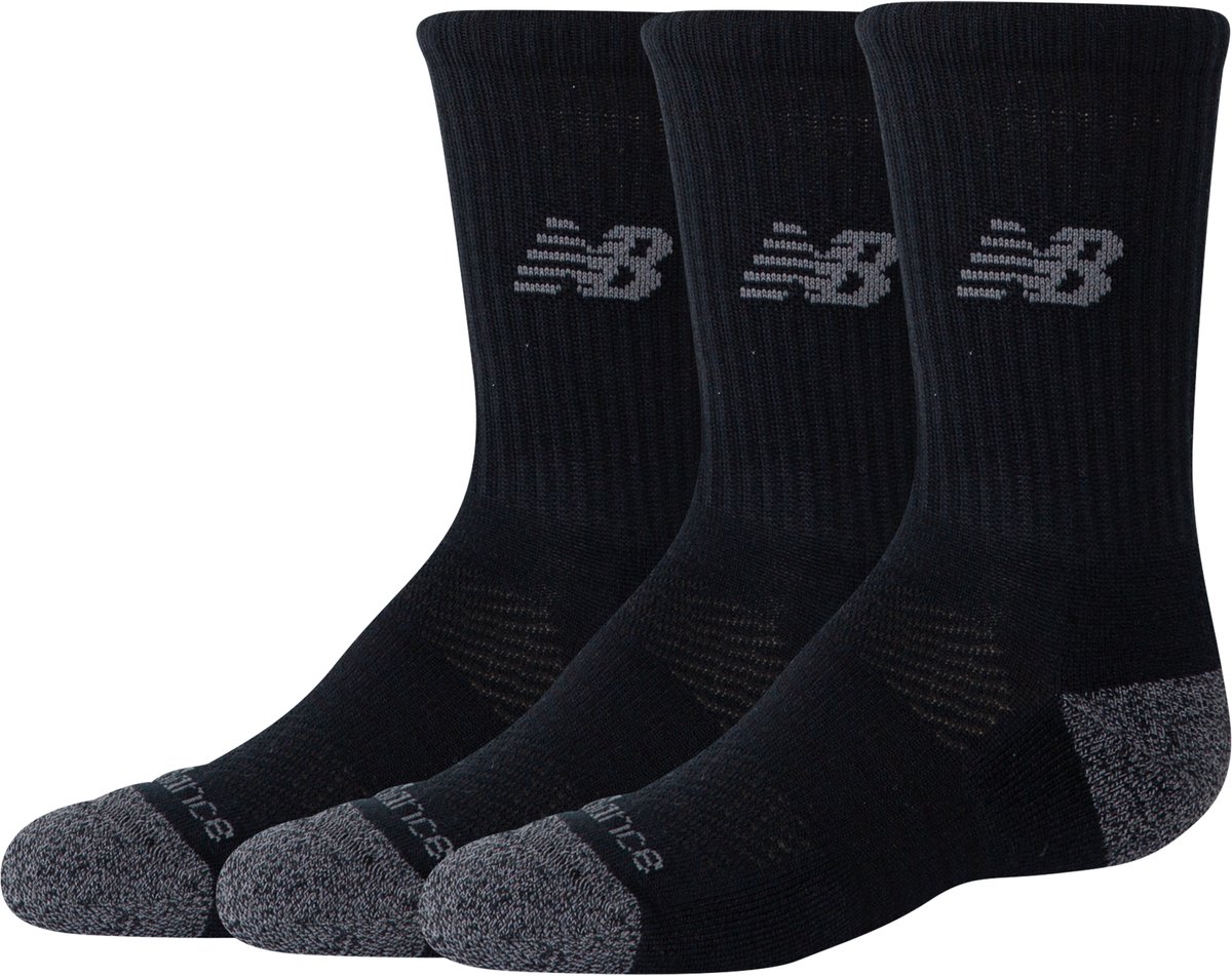New Balance Youth Active Crew Socks 3 Pack Unisex Sportsokken - BLACK