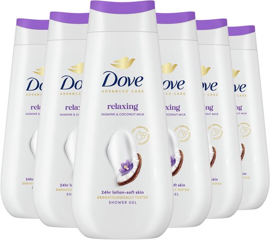 Dove Advanced Care Relaxing douchegel met jasmijn en kokosmelk, 24 uur zachte huid. Dermatologisch getest.