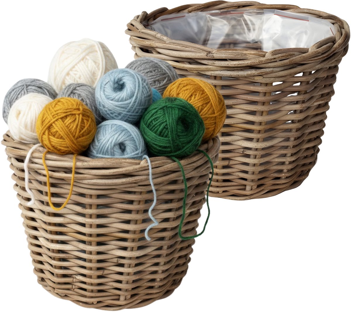 Van der Leeden Opbergmand Klassiek - 2x - bruin - rond - 35 x 25 cm - rotan - gevlochten riet - mand - opbergen