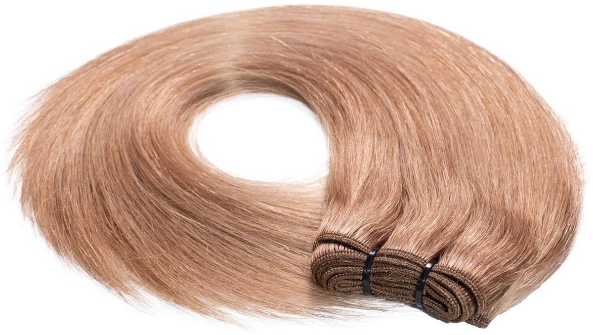 hair2heart Premium Echthaar Tressen om in te naaien Extensions glad - 40 cm 50 g 8/01 lichtblond naturel-as