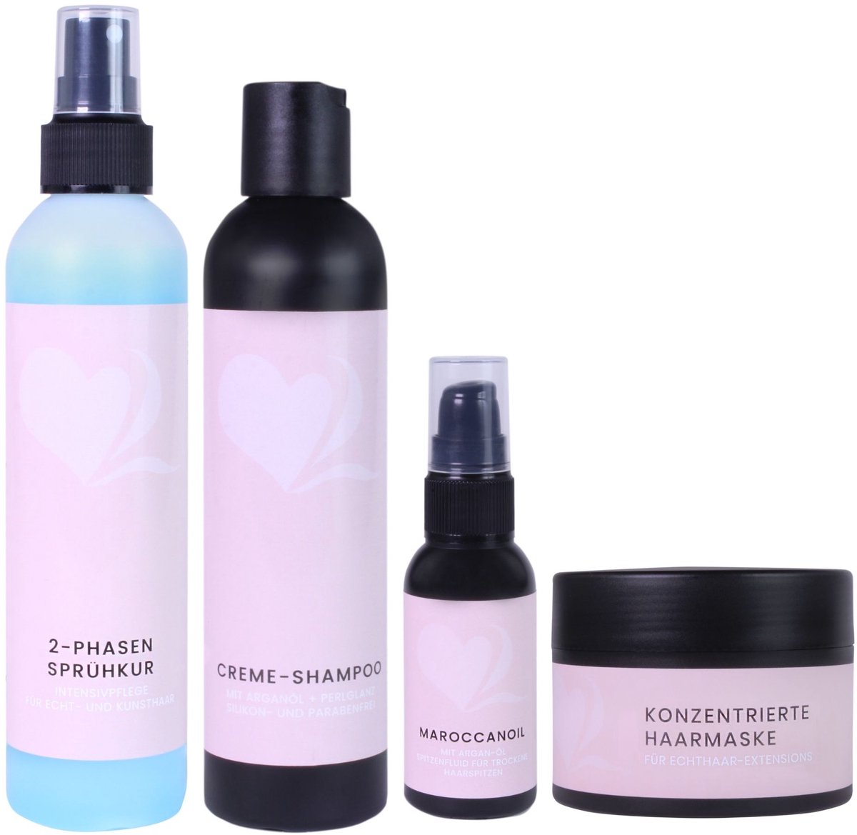 hair2heart verzorgingsset voor echte haarextensions - 2-fasen spraykuur, crèmeshampoo, haarolie en haarmasker voor stralend, gezond haar