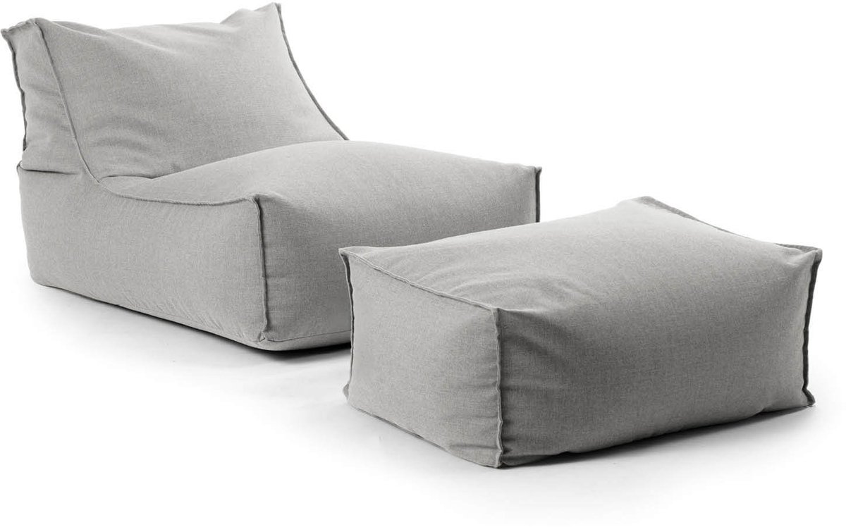 mokebo Outdoor Zitzak en Pouf voor kinderen & volwassenen 'Der Sundowner', Bean Bag met vulling of vloerkussen voor indoor & outdoor, met hocker in Lichtgrijs