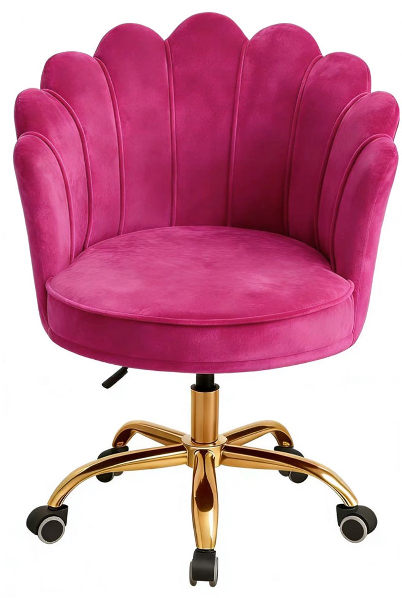 Velvet Schelp Bureaustoel Fuchsia met Goudkleurig onderstel | Russle