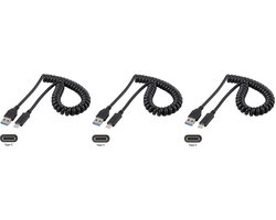3 stuks OneOne 0,4m USB C spiraal kabel. Sterke laadkabel voor de auto. Oplaadkabel snoer past op Bose QuietComfort Earbuds, Frames Tempo, Portable Smart Speaker, Sport Earbuds