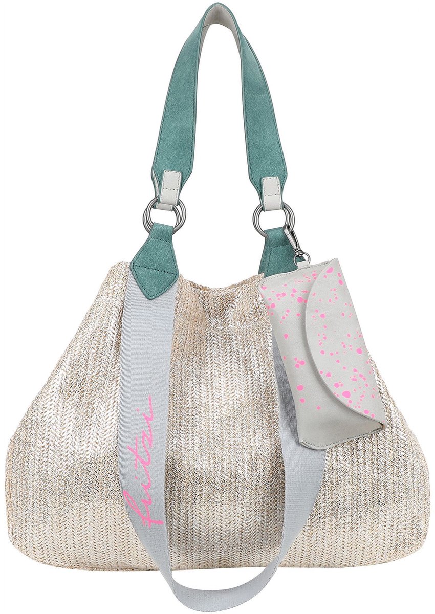 Fritzi aus Preußen shopper schoudertas Izzy Medium Limited Painted Straw Silver Jade zilverkleurig