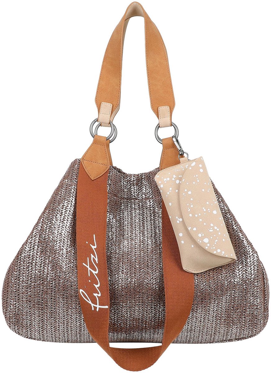 Fritzi aus Preußen shopper schoudertas Izzy Medium Limited Painted Straw Nut brons