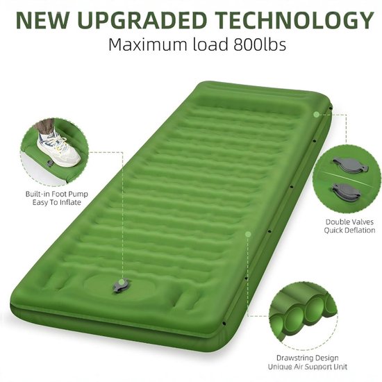 Zelfopblazend kampeermatras, draagbaar en compact, perfect voor buitenactiviteiten - donkergroen van Merkloos — afbeelding 2