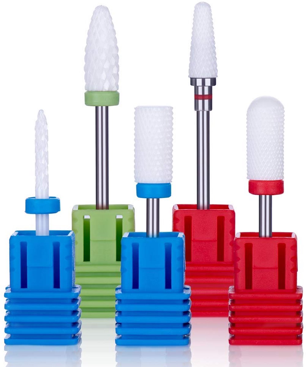 5-Delige Premium Keramische Nagelfrees Bit Set - Professionele Slijpkoppen Voor Manicure En Pedicure - Witte Boortjes Voor Elektrische Vijl - Duurzaam En Hittebestendig Voor Salon En Thuis