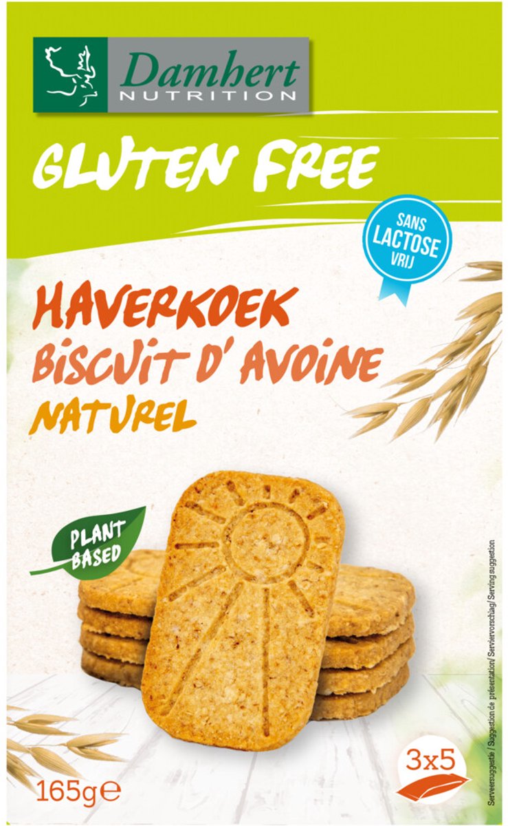Damhert Haverkoek Naturel Glutenvrij - 8 x 165 gr - Voordeelverpakking