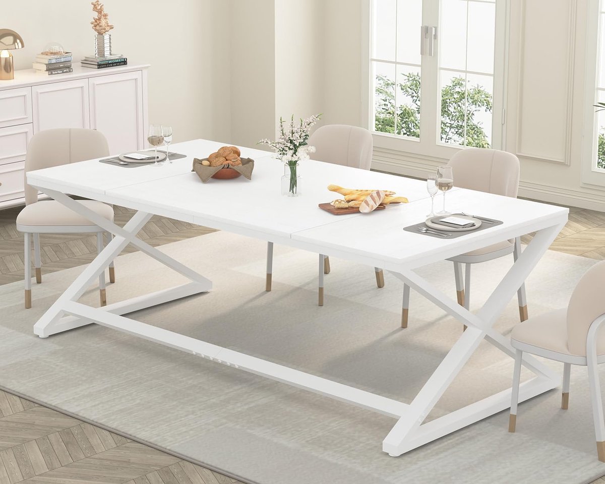 Large Modern Computer Desk 180x80x75 cm – White Gaming & Office Desk, Writing Table, Study Desk, Workstation for Home Office – Sturdy Metal & Wood Design – Abkantoor