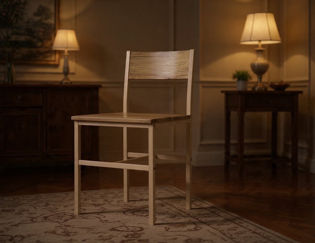 Scandinavische Keukenstoelen Set van 2 – Beige Eiken Look Eetkamerstoelen met Metalen Frame en Rugleuning – Moderne Stoelen voor Keuken, Woonkamer of Eetkamer – Casa Serena – Afmetingen op aanvraag...