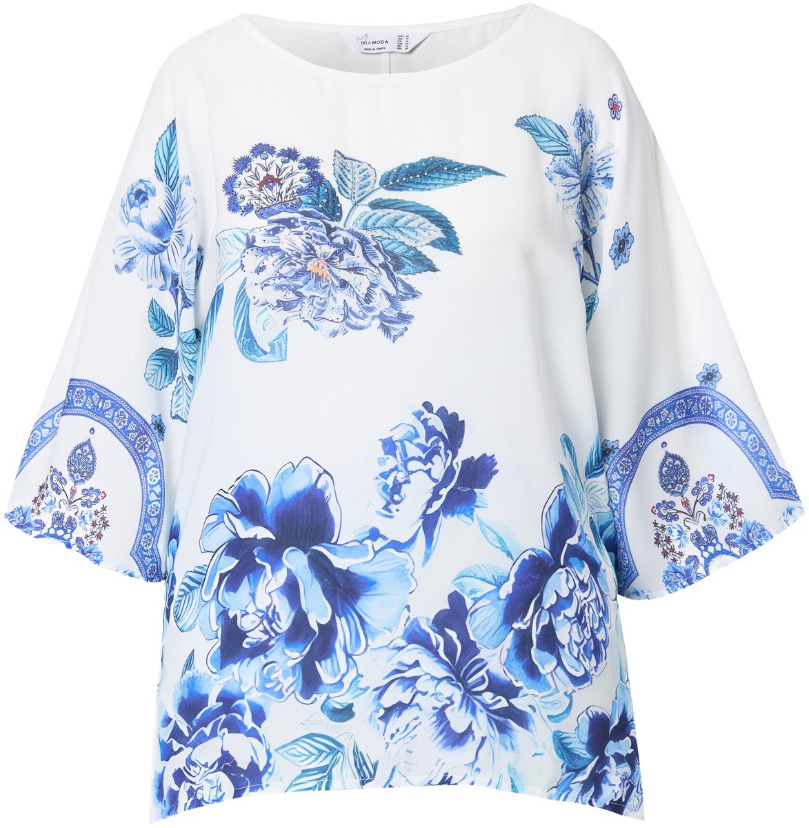 MIAMODA - Dames - overhemdblouse allover patroon met glittersteentjes - Sneeuwwit - Maat 52