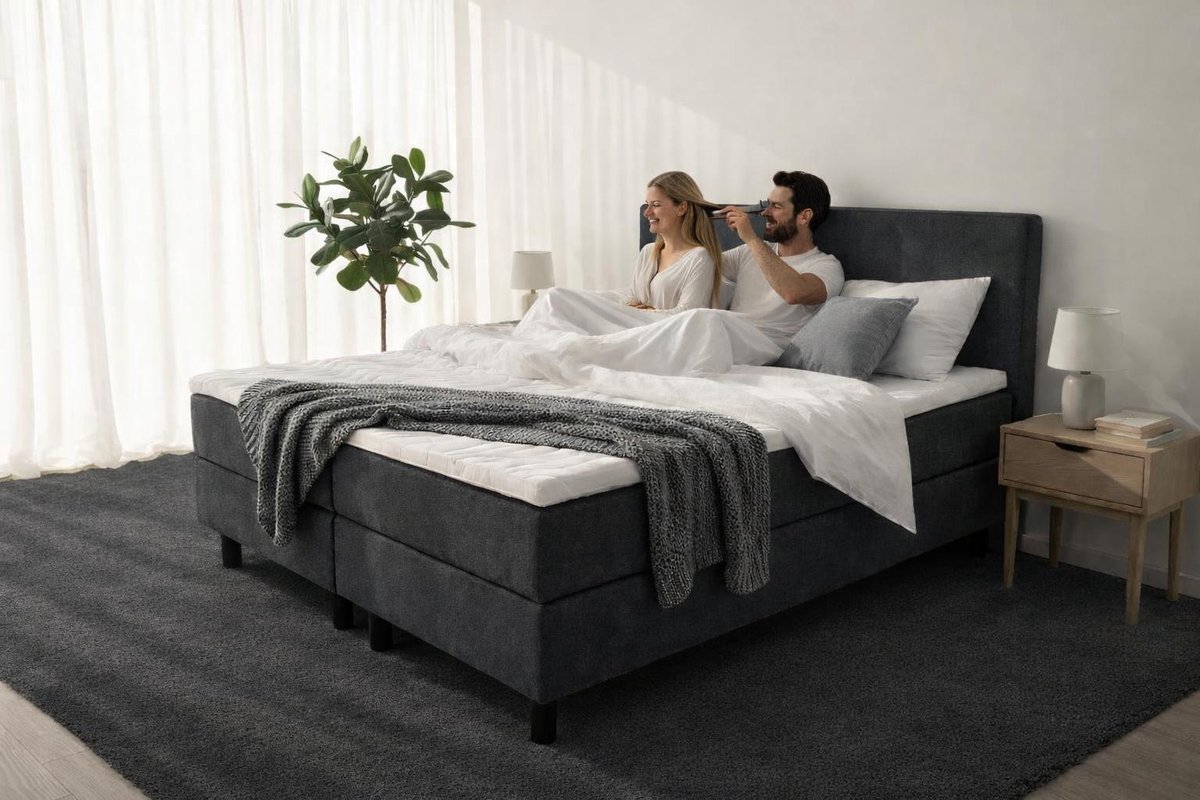 Boxspring Ayla Royal - 180x220 Compleet - Antraciet Glad - Ayla Matrassen - 2 persoons