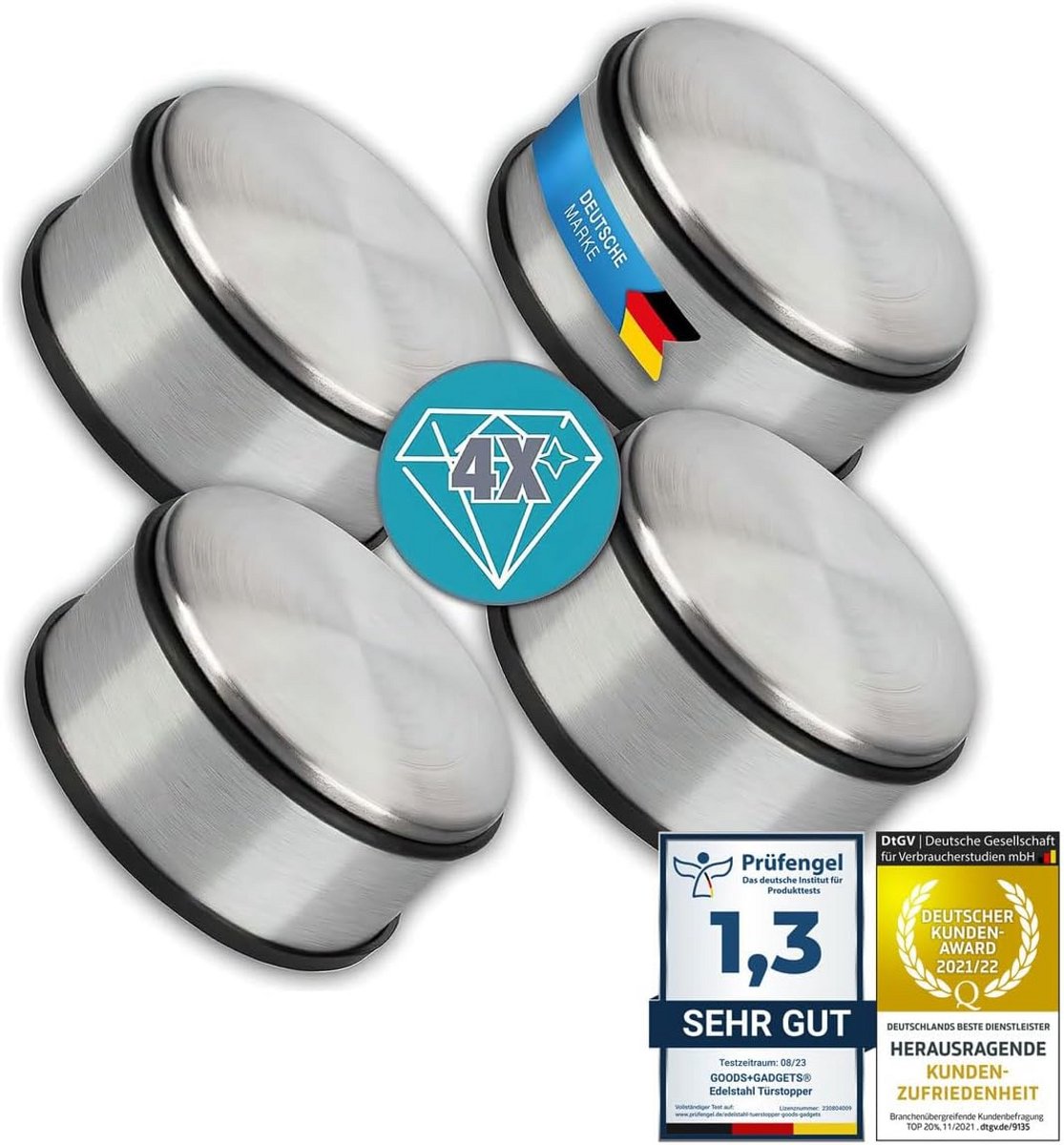 Roestvrij Stalen Deurstopper met Rubber Bumper - 4 Stuks - 11x6 cm