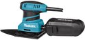 Turquoise en zwarte Makita schuurmachine met batterij en delta schuurzool.