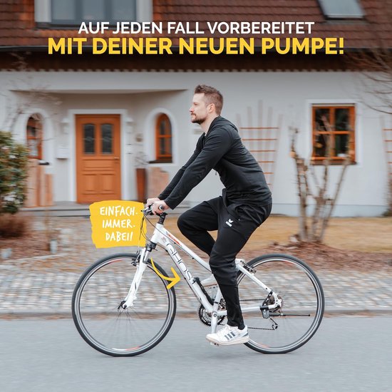 Mini-fietspomp voor volwassenen met verwisselbare ventielinzet en T-greep - Zwart — afbeelding 3