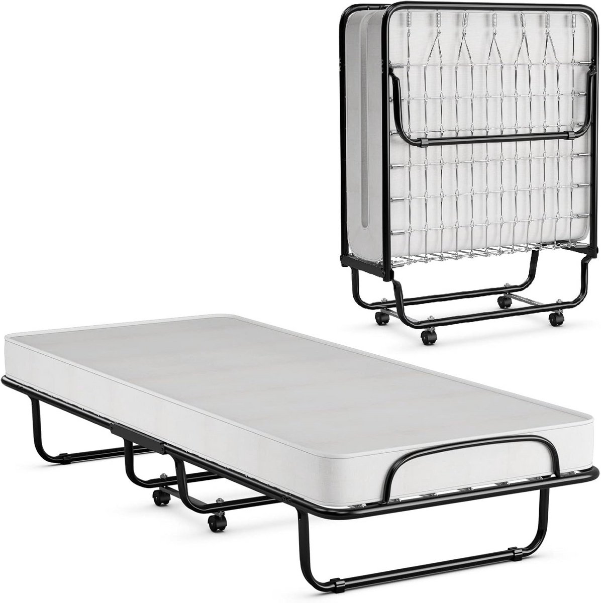 Inklapbaar logeerbed met traagschuim matras - Eenpersoonsbed 80 x 190 cm