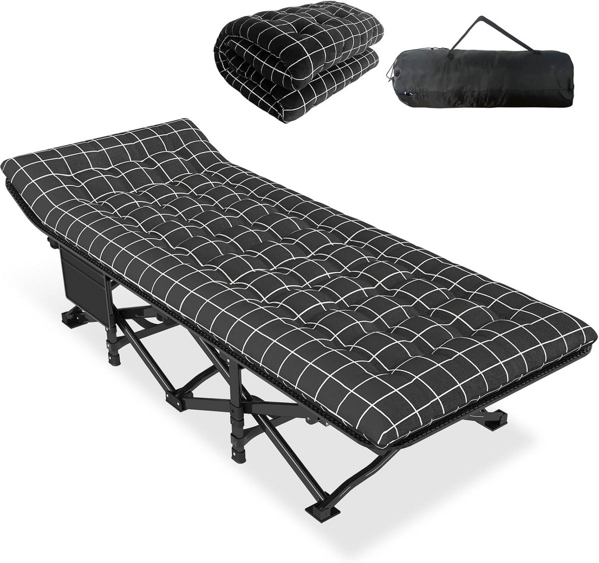 Draagbaar Campingbed voor Volwassenen en Kinderen - Lichtgewicht Vouwbed met Kussen - Ondersteunt Tot 204 kg - Perfect voor Kamperen en Strand
