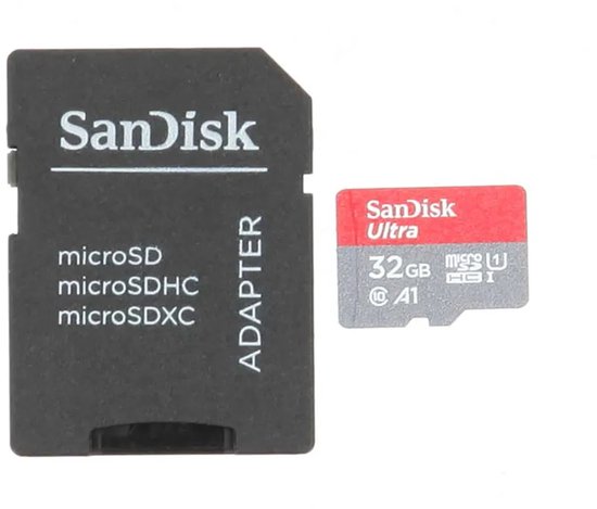 SanDisk microSD adapter met SanDisk Ultra 32GB microSDHC kaart.
