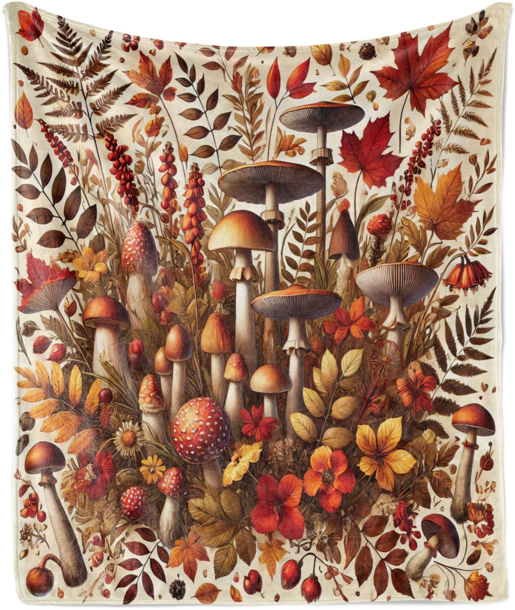 New Bed Herfst Botanische bossen bladpaddestoelen Zachte Flanellen Fleece Deken, 230 cm x 175 cm