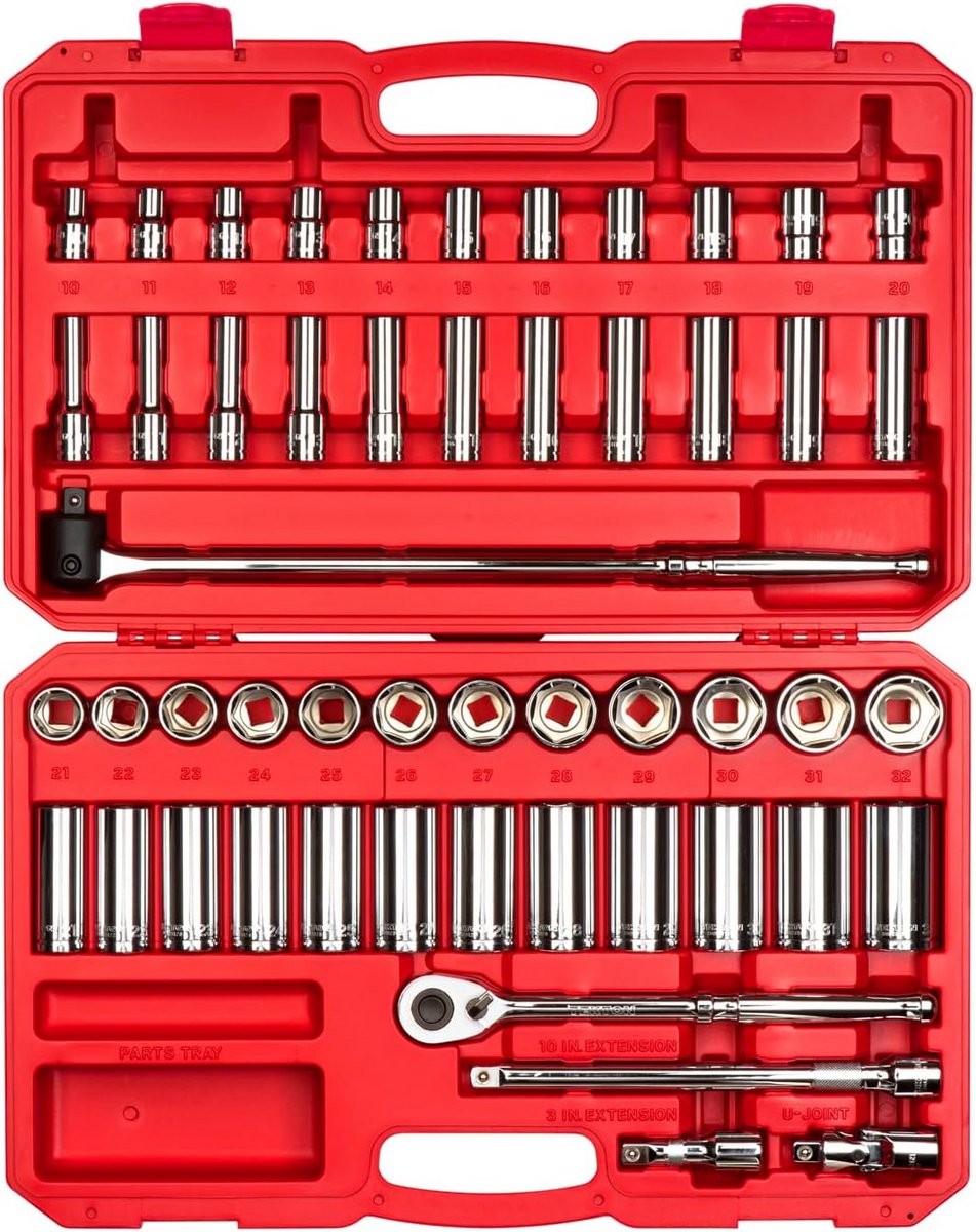 51-delige Doppenset met 6-punts Steek-/Ratelbits (10-32 mm) - 1/2 inch Aandrijving
