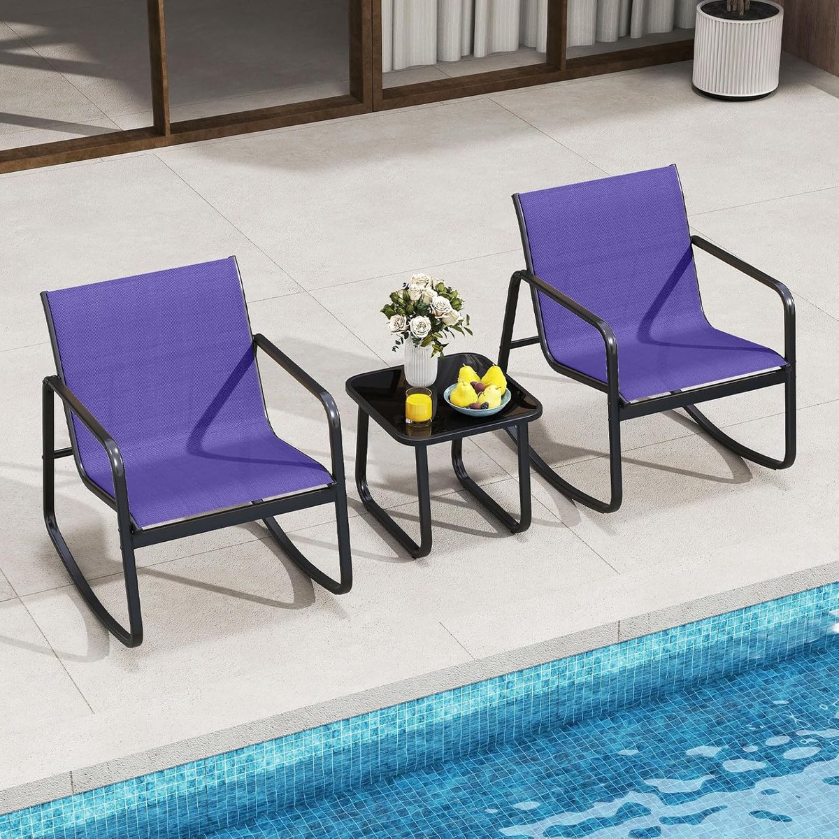 KOMFOTTEU 3-delige balkonset, bistroset met 2 schommelstoelen en tafel, tuinset van textiel, tuinset tuinmeubelset voor terras balkon – foto 2