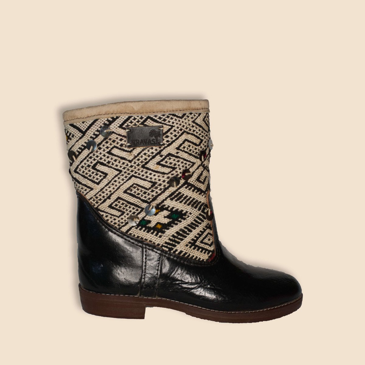 Kelim Boots | Zwart Leer | Marokkaanse Kelim | Maat 38 | Rosalinda | Bravas Boutique