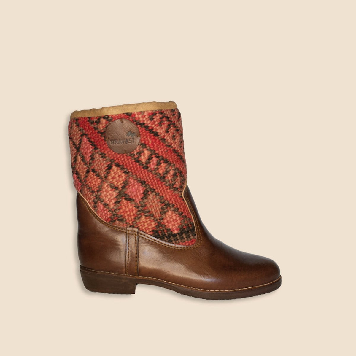 Kelim Boots | Kastanjebruin Leer | Marokkaanse Kelim | Maat 40 | Ramona | Bravas Boutique