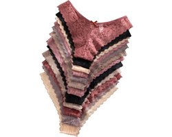 12-Pack Dames Slips met Elegant Kant – Comfortabel & Stijlvol - Maat 38 (M)