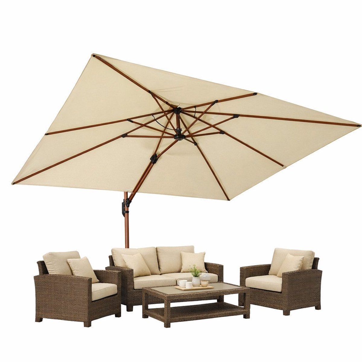 PURPLE LEAF Rechthoek Parasol – 360 ° Draaibaar - Kantelbaar – UV werend doek - Houtlook - Windbestendige Zweefparasol