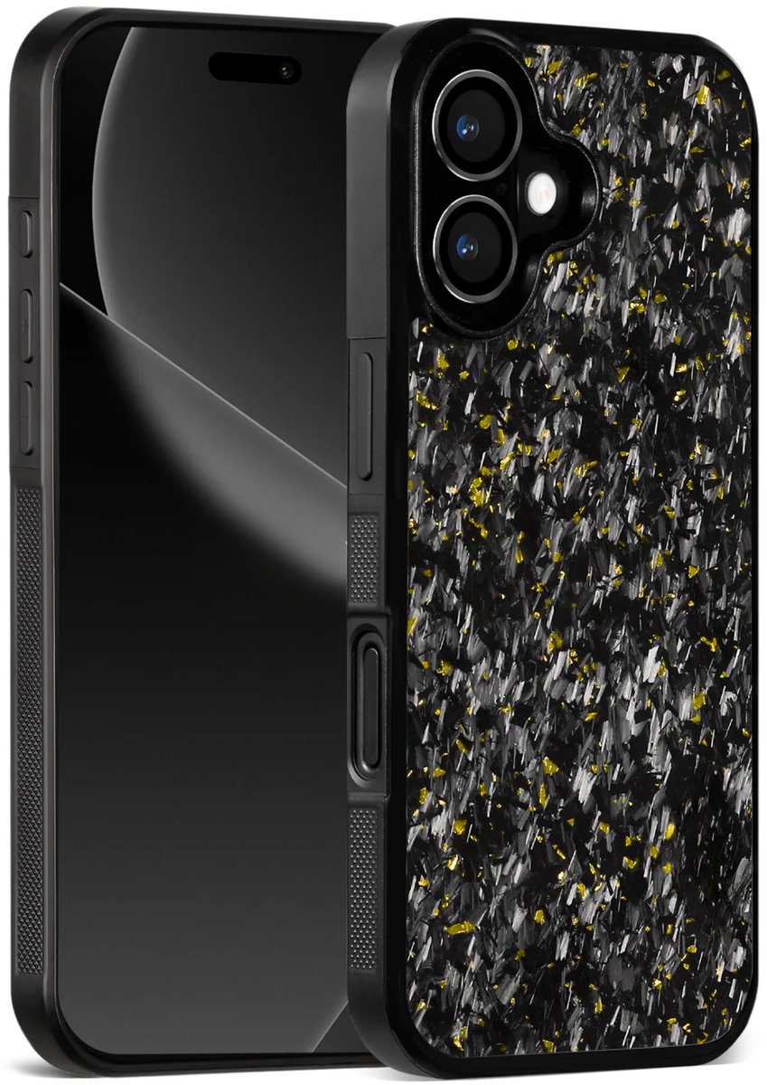 CarbonEdge - Carbon fiber phone case - Hoogwaardige kwaliteit - Geschikt voor magsafe - Carbon fiber Telefoonhoesje - iPhone hoesje shockproof - Apple iPhone 17 - Goud