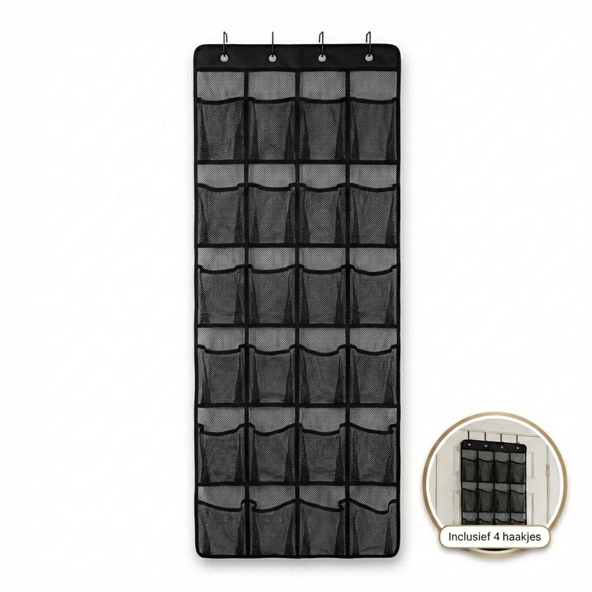 DIVERZA Hangende Schoenenopberger Zwart – Schoen Organizer voor Deur – 24 Vakken – Deur Organizer – Schoenen Opbergen – 150 × 55 cm