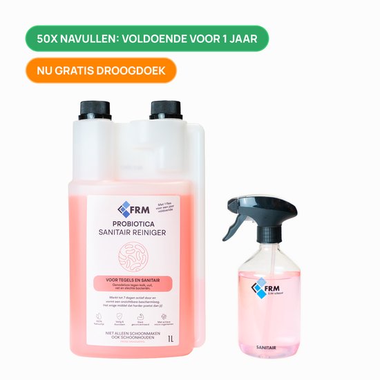 FRM Probiotica Sanitairreiniger starterspakket - Badkamer & Toiletreiniger - Kalk, Schimmel, Aanslag - Natuurlijk, Veilig & Krachtig - Werkt tot 7 Dagen Door