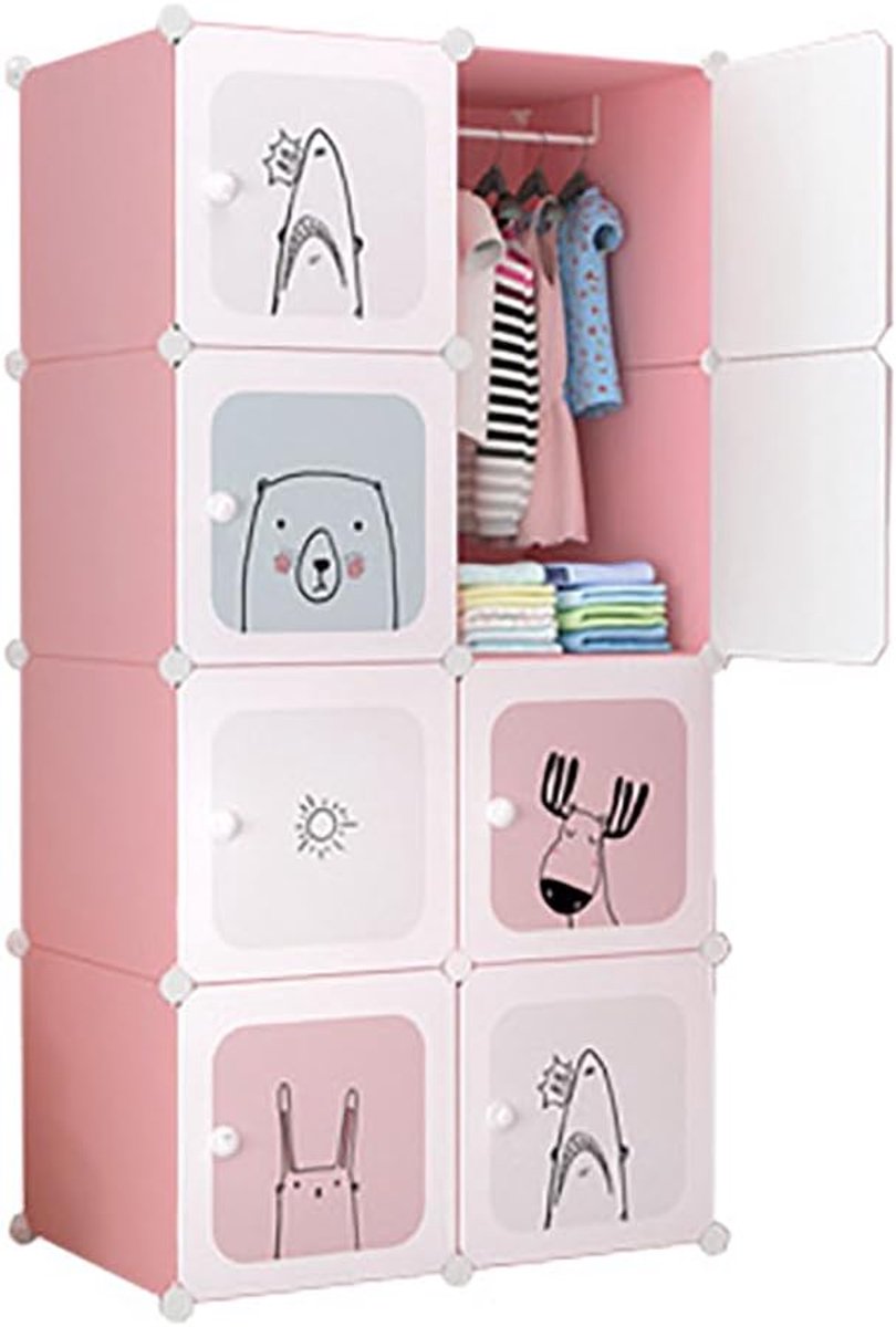 Modulaire Kindersledingkast - Opbergsysteem met Rekken - DIY Kledingkast voor Kinderkamer & Hal - 75 x 47 x 147 cm - Roze