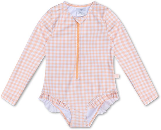 Swim Essentials - UV badpak meisjes met lange mouwen - 0-12 Jaar - Roze - Blokjesprint - baby