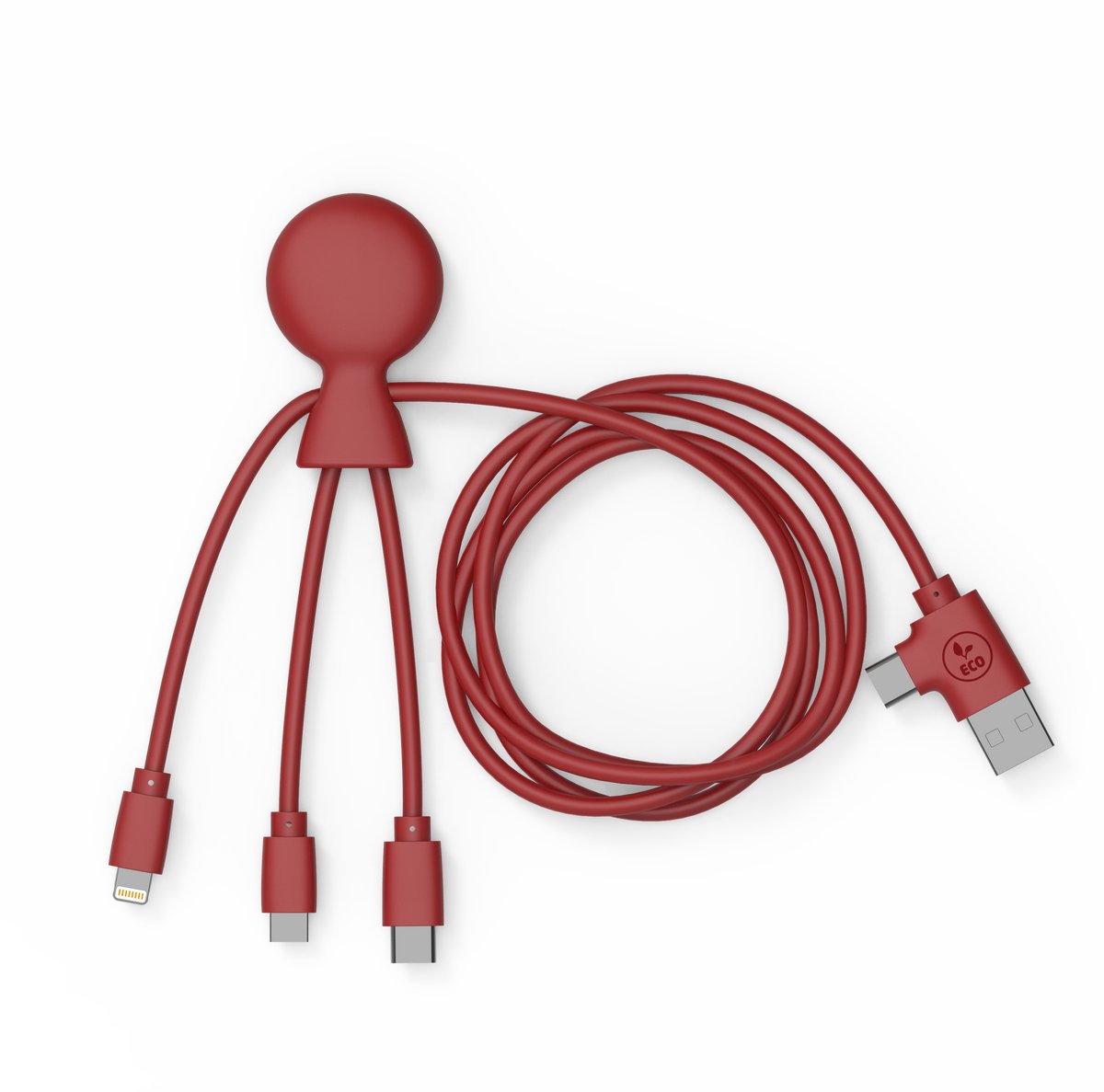Xoopar - Mr Bio LONG Kabel - Rood - Multi-kabel - USB - Micro-USB - USB-C - Lightning - multiconnectorkabel