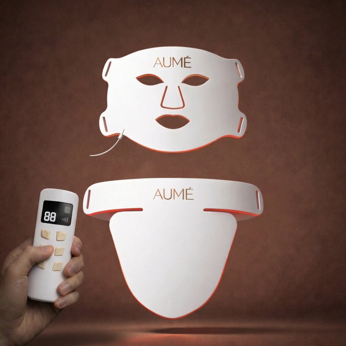 AUMÉ® LED Gezichtsmasker – Red Light Therapy - Gezichtsmassage Apparaat - Infrarood Masker - Lichttherapie Gezichtsmasker Acne & Huidverjonging - Inclusief Nekstuk & Afstandsbediening - Wit - 480 Led Lampjes