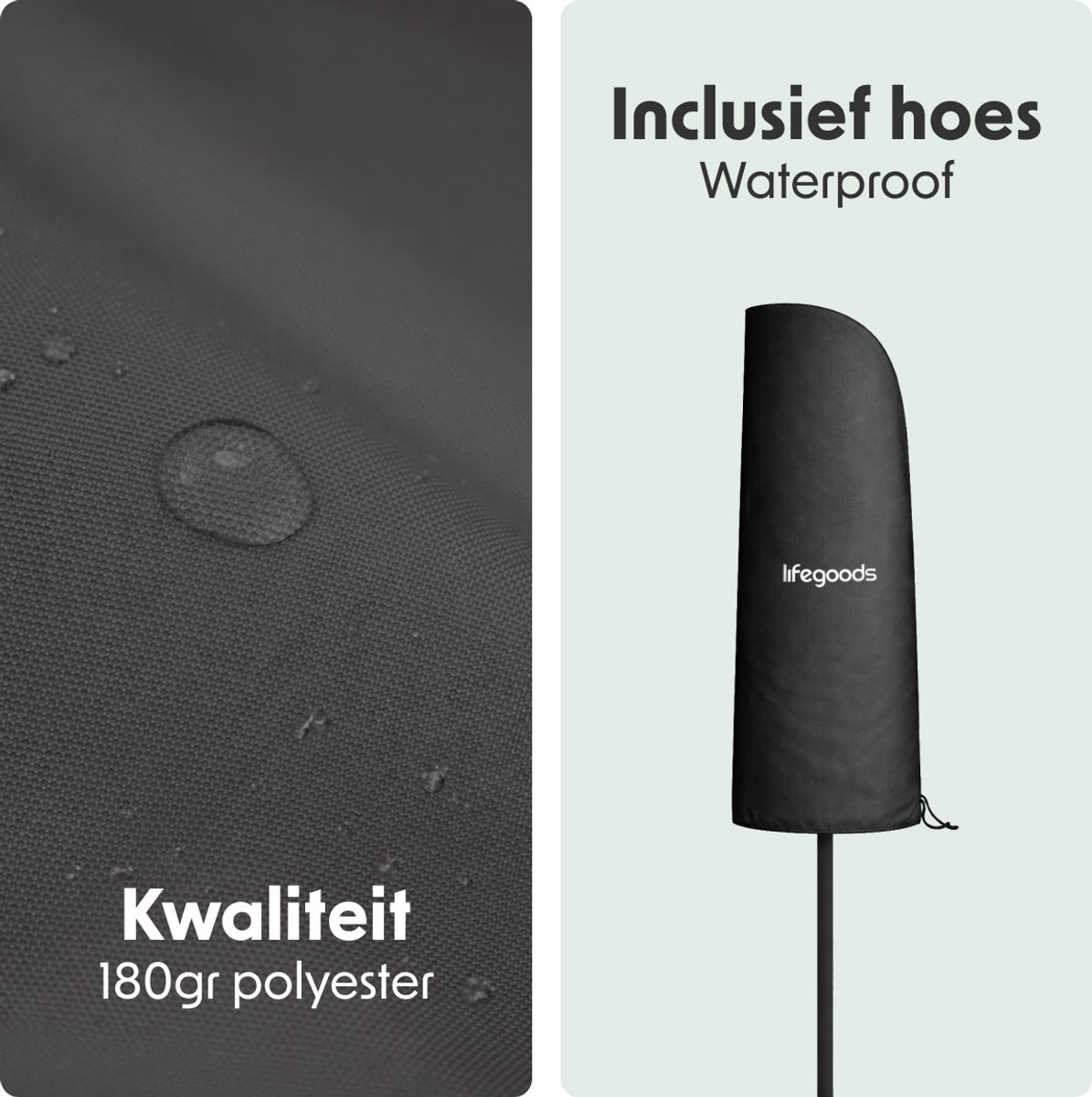 LifeGoods Zweefparasol - 294x294 cm - Kantelbaar - 6 Standen - Waterdicht - met Hoes - Antraciet – foto 8