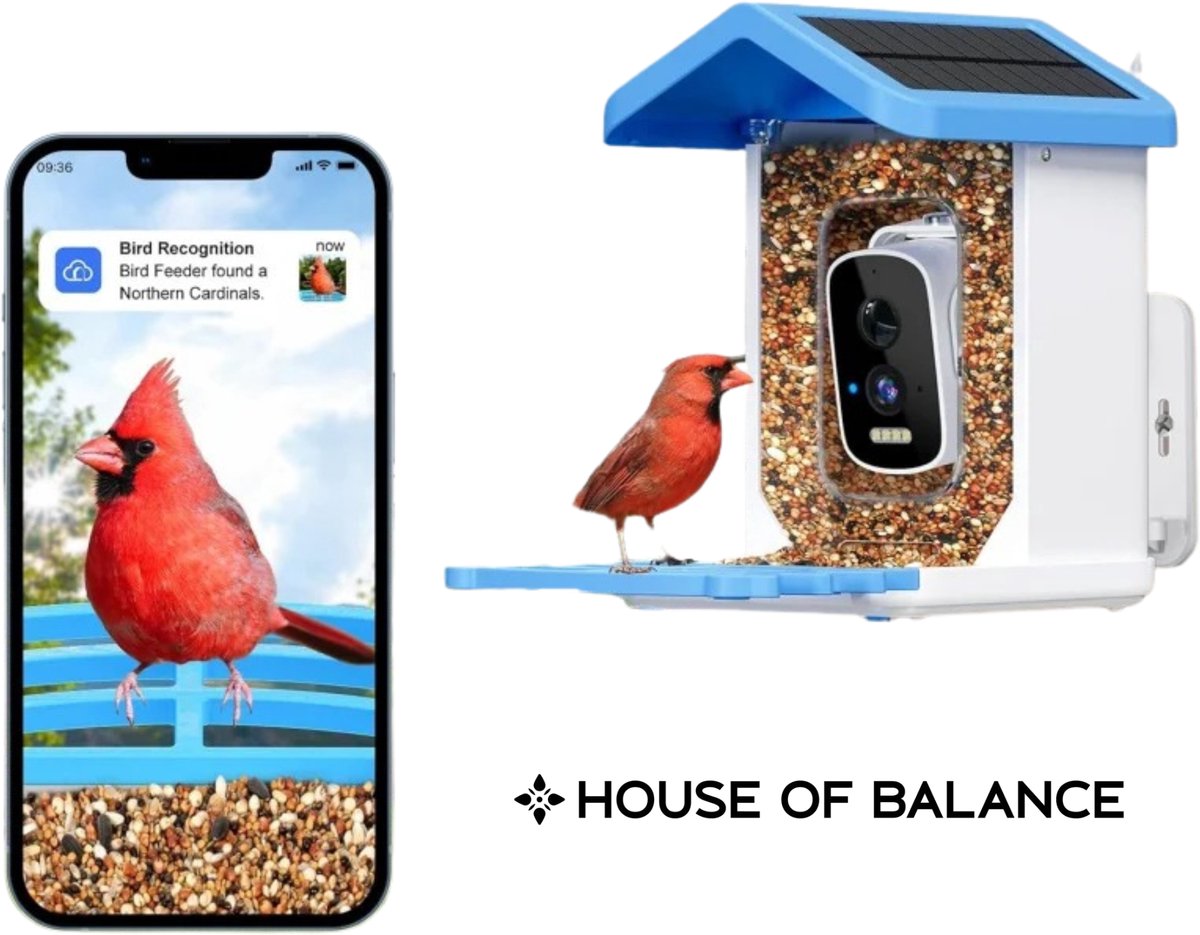 HOB AI Vogelhuisje met camera - Voederhuisje voor vogels - Solar - HD Camera - inclusief App - 5MP HD – AI Vogelherkenning – WiFi