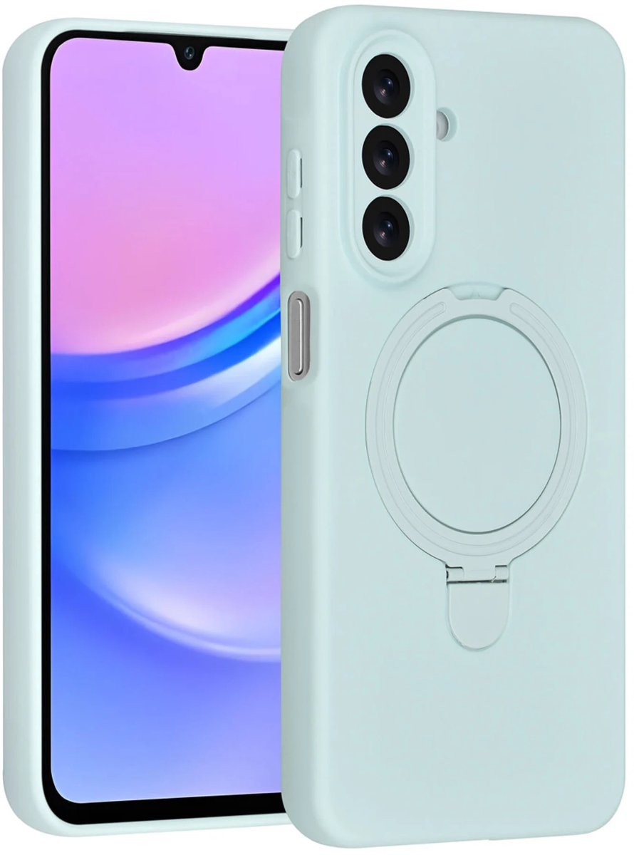 Backcover Hoesje Geschikt voor: Samsung Galaxy A15 Volledig Dekkende Schokbestendige Siliconen Backcover met Ringstandaard – 360° Bescherming - Mint Green