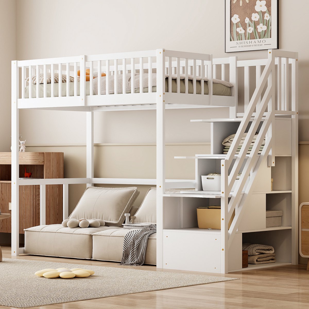 Kinderhoogslaper - 90x200 cm - Met Veiligheidsladder En Stauraum - Massief Grenen - Wit