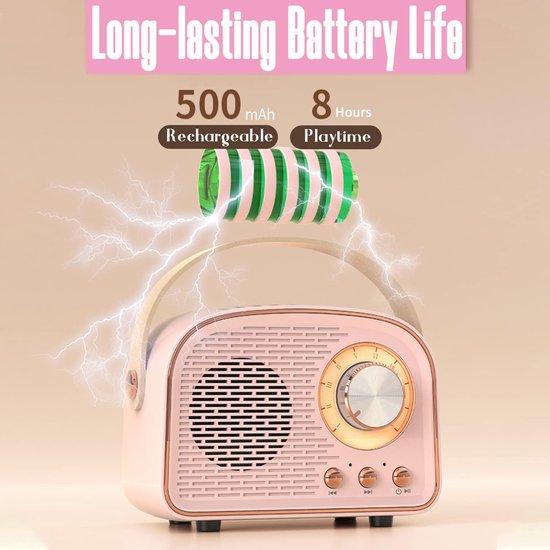 Retro-Bluetooth-Speaker-Draagbare-Radio-FM-Vintage-Luidspreker-Oplaadbaar-8-Uur-Speeltijd-Hout-Look van Merkloos — afbeelding 2