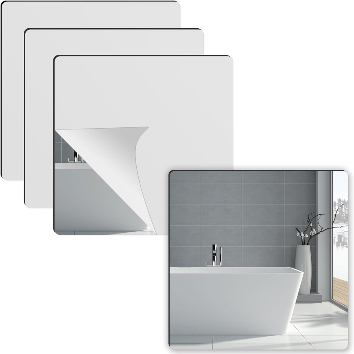 Nexvo® Plakspiegel Rechthoek - Passpiegel Deur - Zelfklevende Spiegel 4 Stuks - Transparant - ‎20cm x 20cm x 1cm