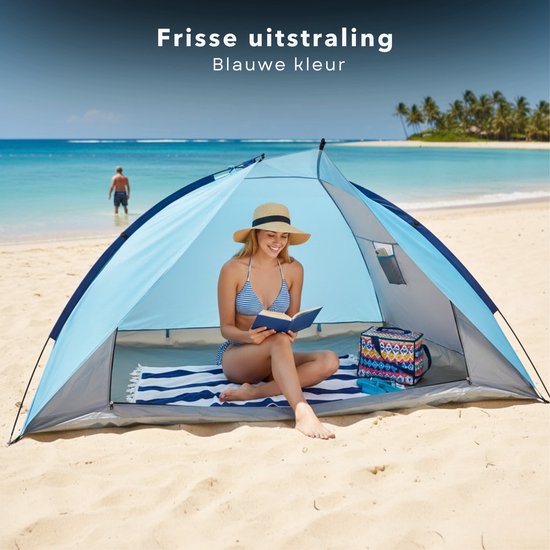 Cheqo® Strandtent - Beach Shelter - Beach Tent - Strand Shelter - Strandtenten - Pop Up Strandtent - Pop Up Beach Tent - Strandtent Pop Up - Strandtent 2 Persoons - Strandtent voor 2 Personen - Blauwe Strandtent — afbeelding 3