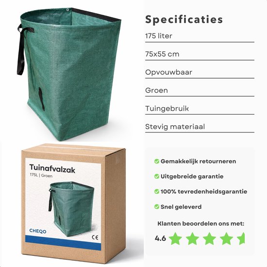 Cheqo® Tuinafvalzak - Tuinzak - Tuinafval Zak - Tuinafvalzak Opvouwbaar - Opvouwbare Tuinafvalzak - Tuinafvalzak Groen - Groene Tuinafvalzak - Tuinzak Groen - Groene Tuinzak - Tuinafvalzak Met Bodem van Merkloos	 — afbeelding 2