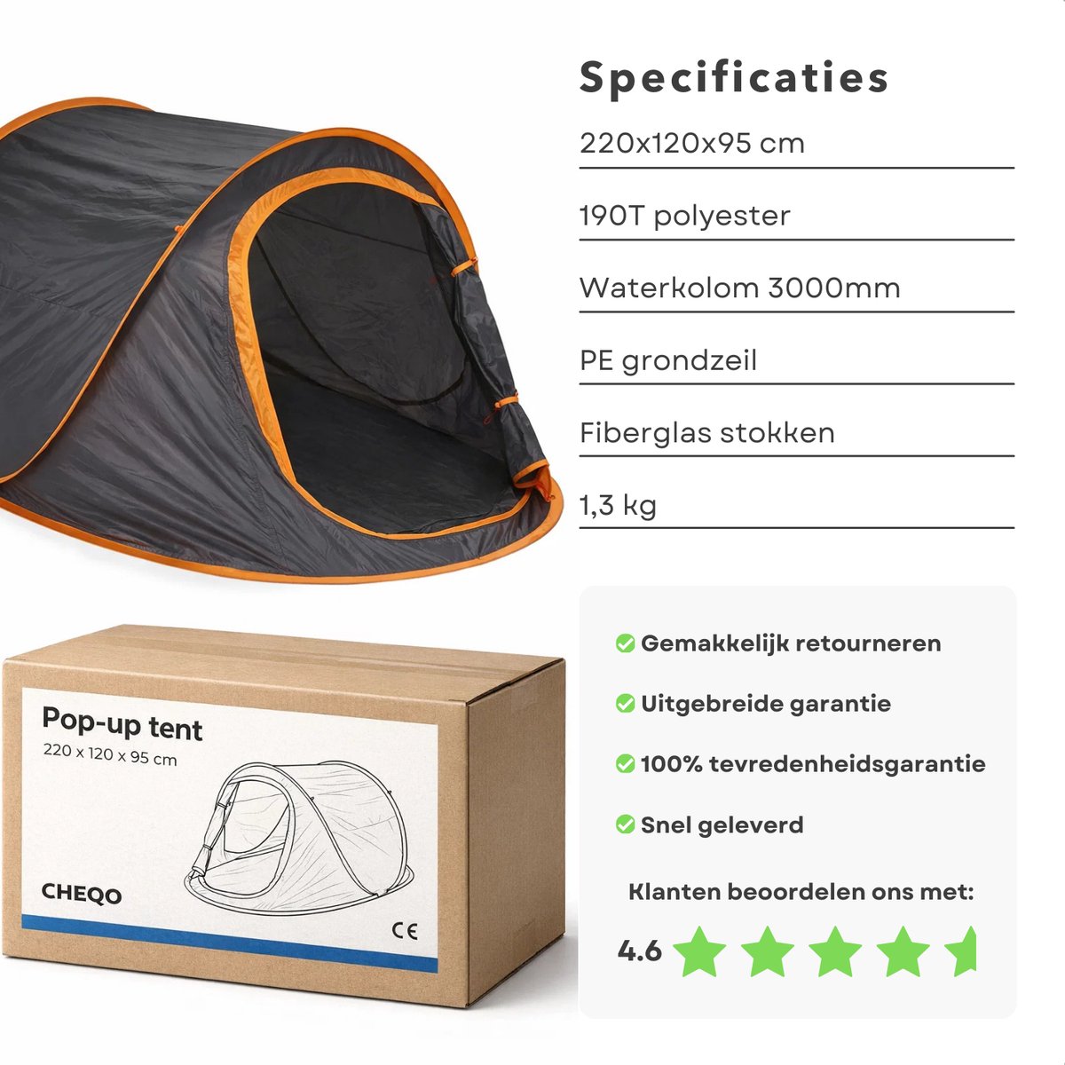 Cheqo® Pop Up Tent 2 Persoons - Pop Up Tent - Popuptent 2 Persoons - Popuptent - Campingtent 2 Persoons - Kampeertent 2 Persoons - Automatische Tent 2 Persoons - Werptent 2 Persoons - Koepeltent 2 Persoons – foto 6
